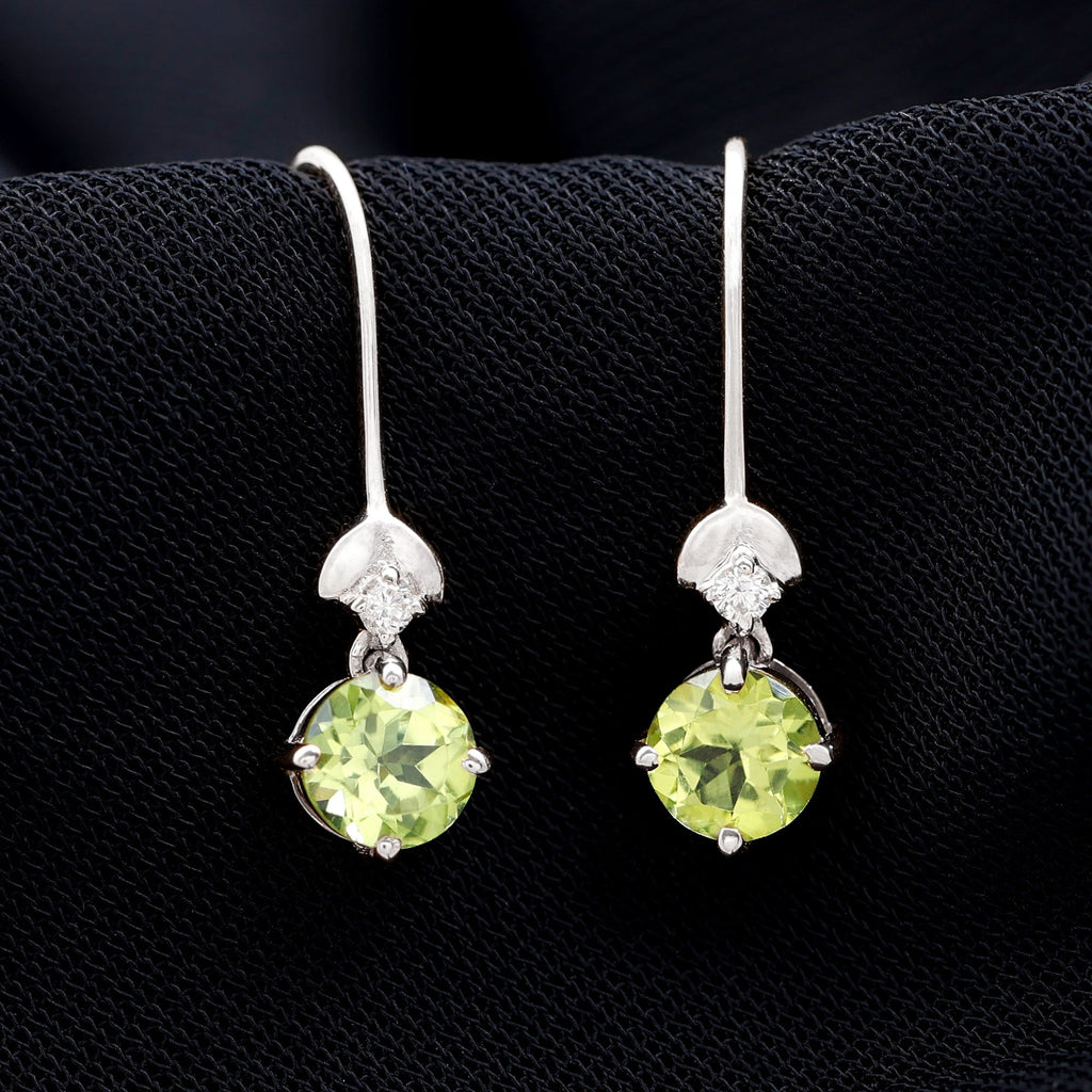 1 Carat Round Peridot and Moissanite Drop Earrings with Fish Hook