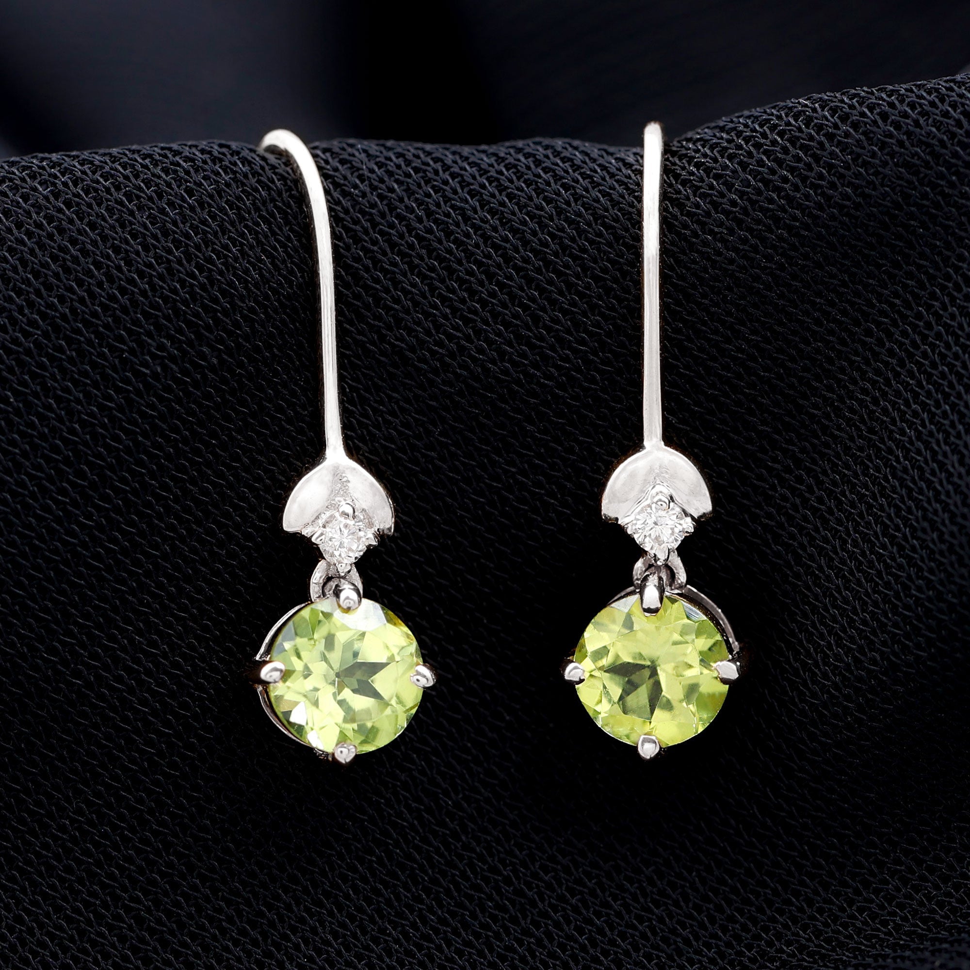 1 Carat Round Peridot and Moissanite Drop Earrings with Fish Hook