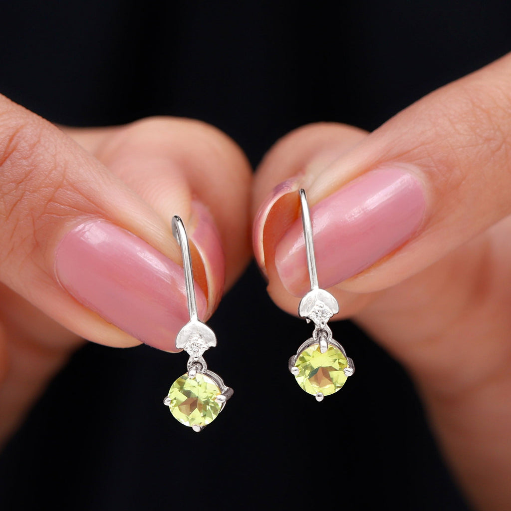 1 Carat Round Peridot and Moissanite Drop Earrings with Fish Hook