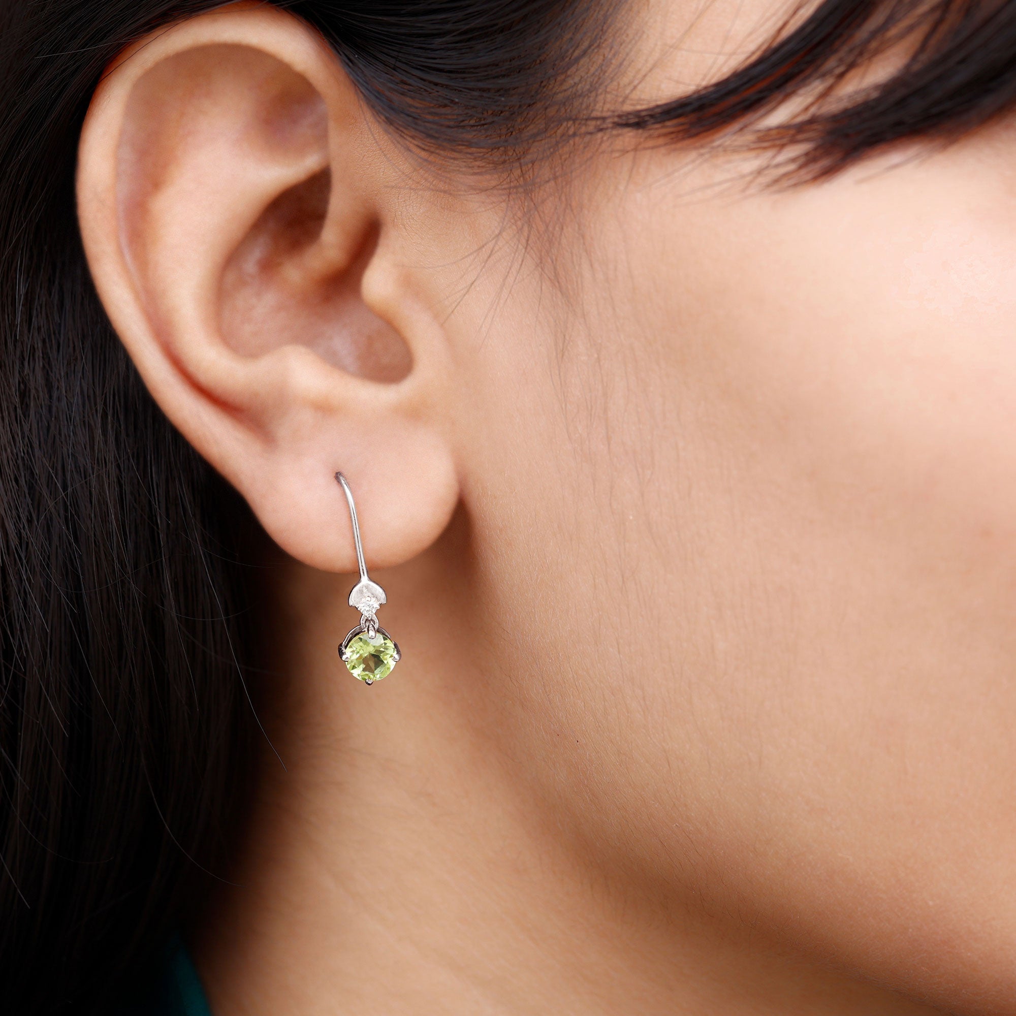 1 Carat Round Peridot and Moissanite Drop Earrings with Fish Hook