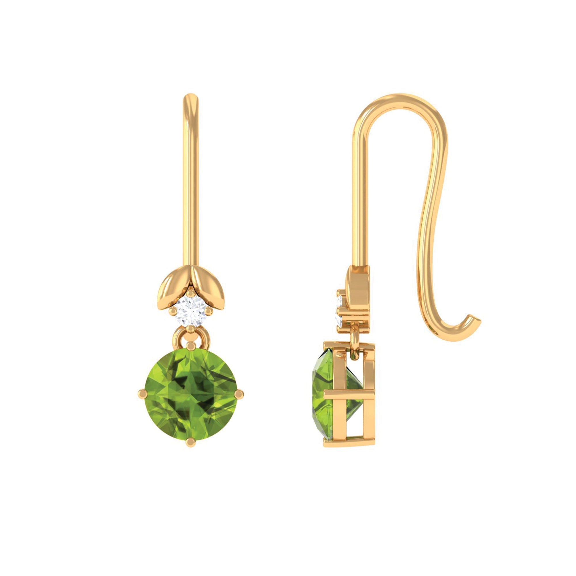 1 Carat Round Peridot and Moissanite Drop Earrings with Fish Hook