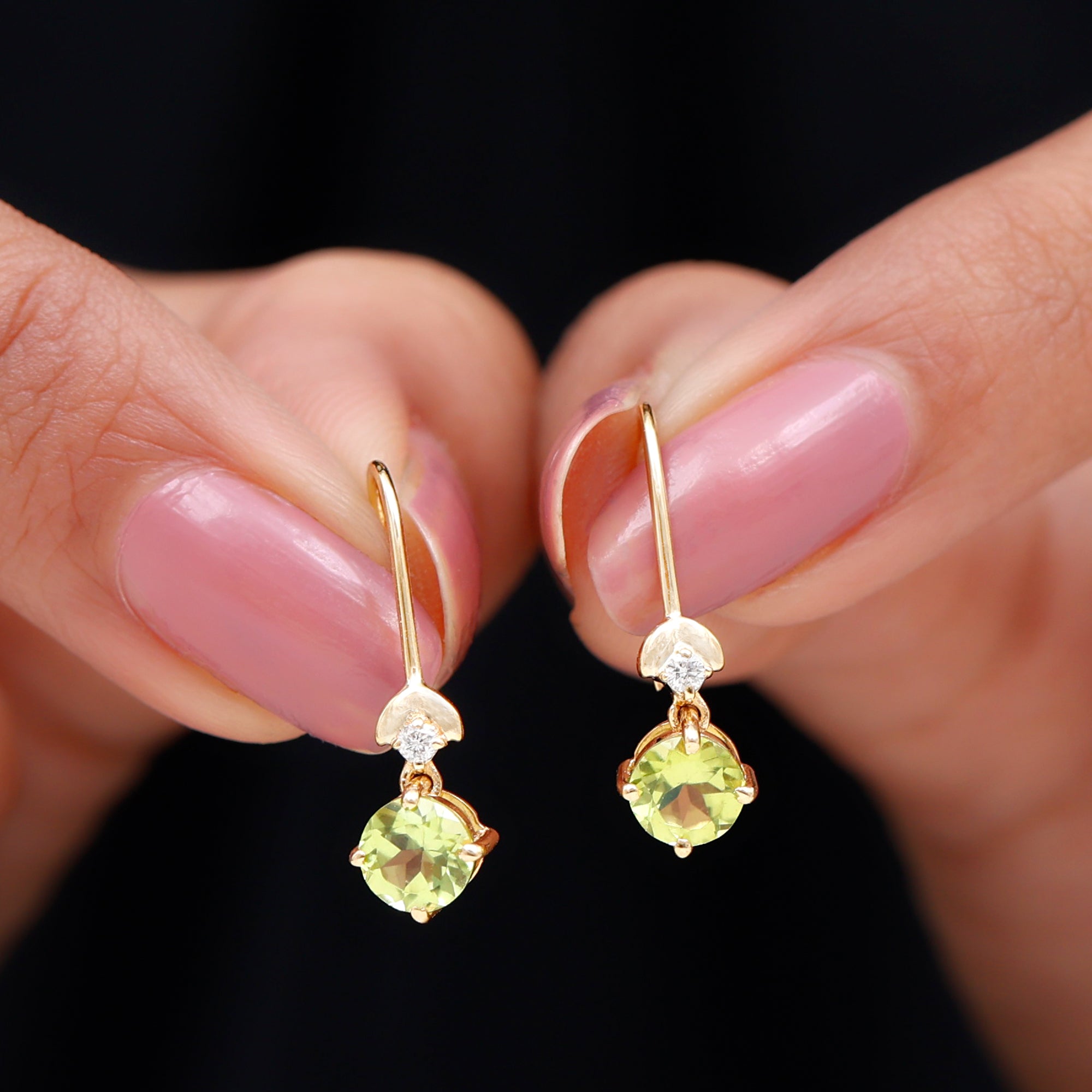 1 Carat Round Peridot and Moissanite Drop Earrings with Fish Hook