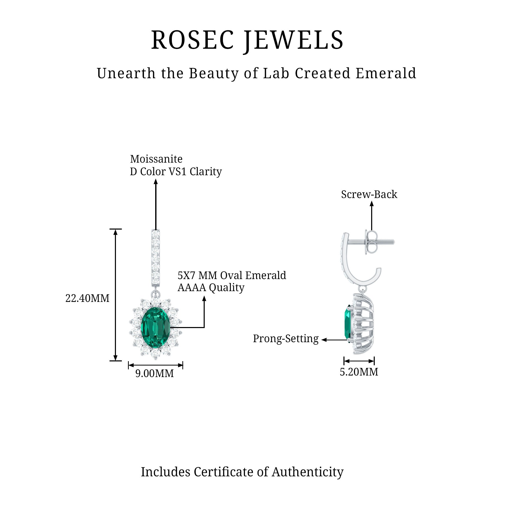 Princess Diana Inspired Lab Grown Emerald Drop Earrings With Moissanite