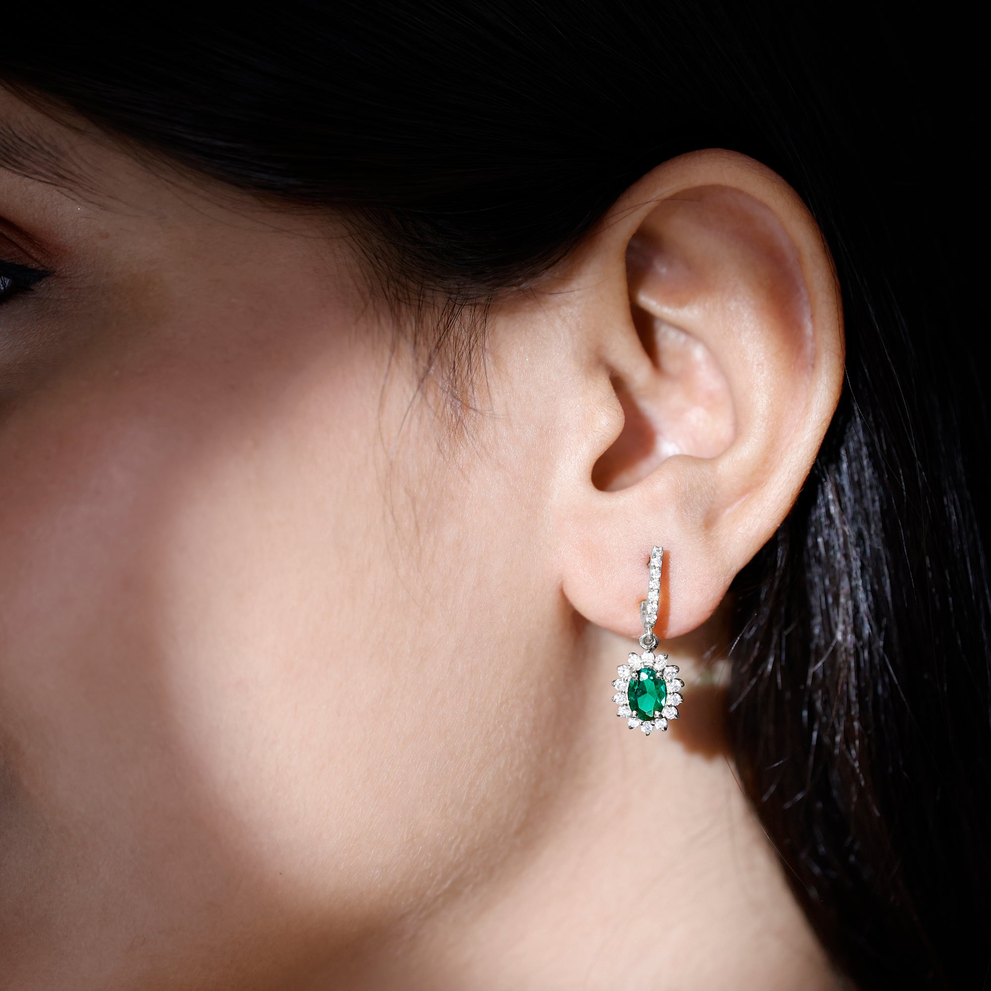 Princess Diana Inspired Lab Grown Emerald Drop Earrings With Moissanite