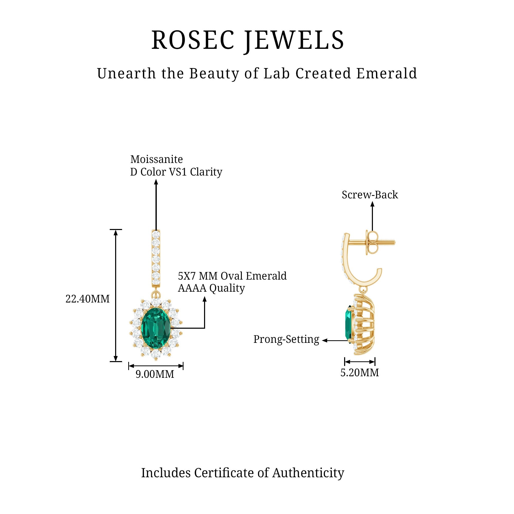 Princess Diana Inspired Lab Grown Emerald Drop Earrings With Moissanite
