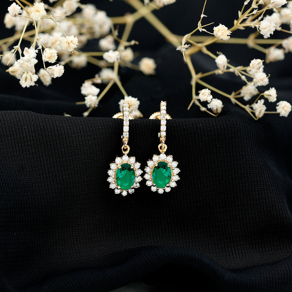 Princess Diana Inspired Lab Grown Emerald Drop Earrings With Moissanite