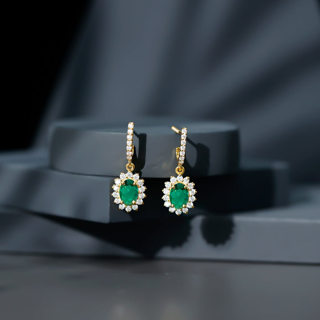 Princess Diana Inspired Lab Grown Emerald Drop Earrings With Moissanite