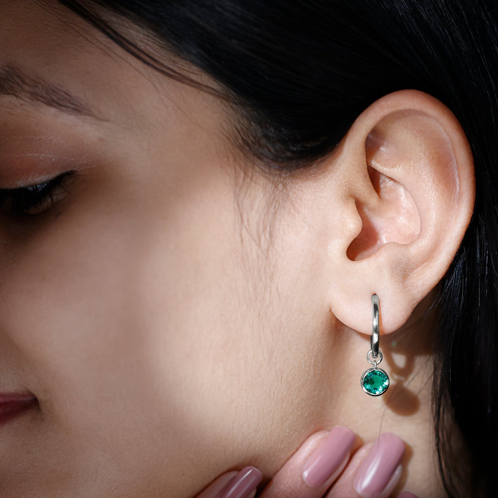 1.6 Carat Bezel Set Lab Grown Emerald Hinged Hoop Earrings