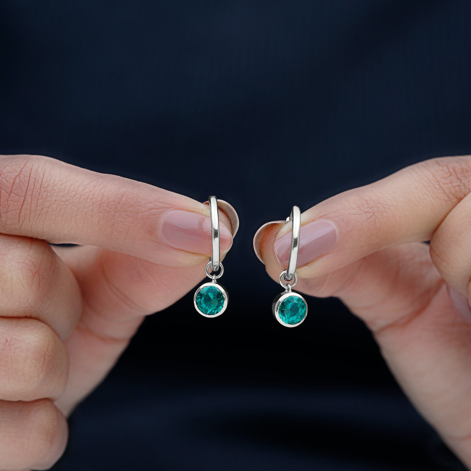 1.6 Carat Bezel Set Lab Grown Emerald Hinged Hoop Earrings