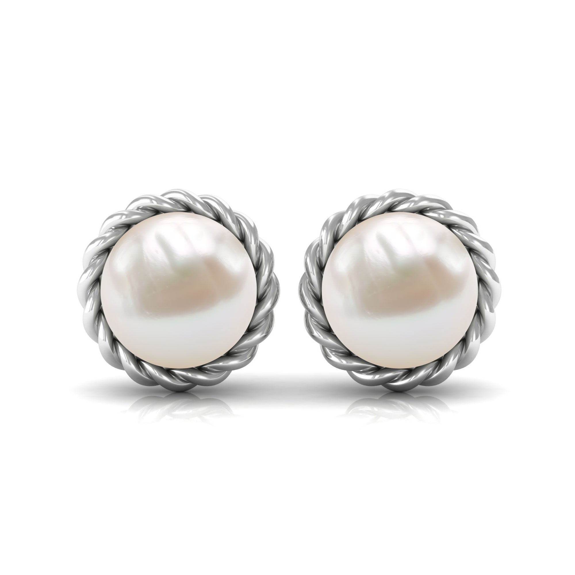 Handpicked 10MM Freshwater Pearl Stud Earrings with Rope Frame