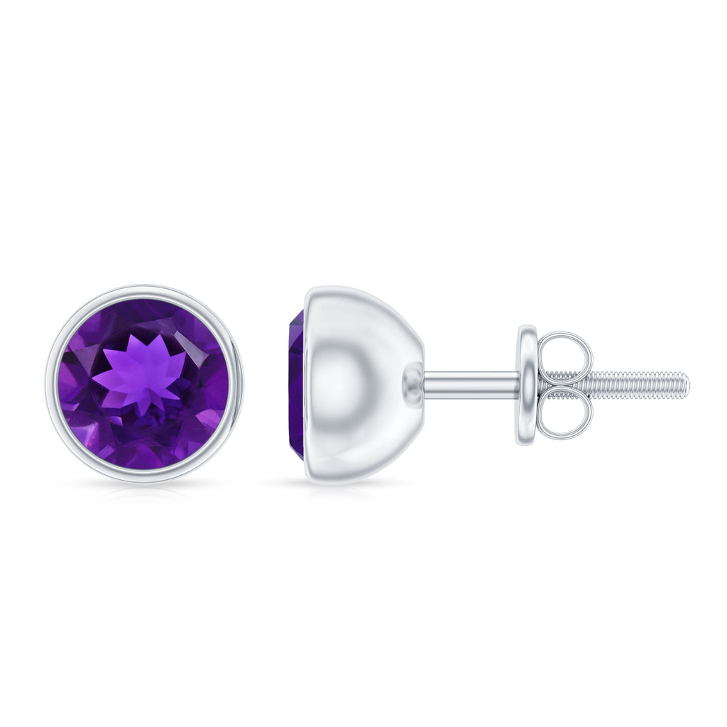 Natural Bezel Set 7mm Amethyst Stud Earrings
