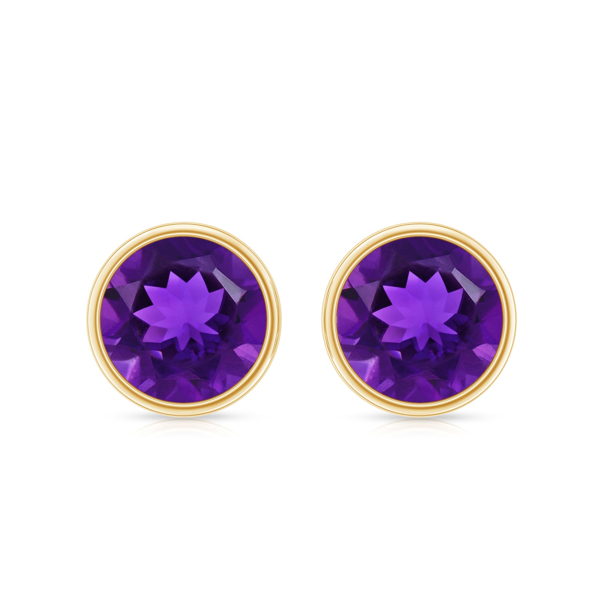 Natural Bezel Set 7mm Amethyst Stud Earrings