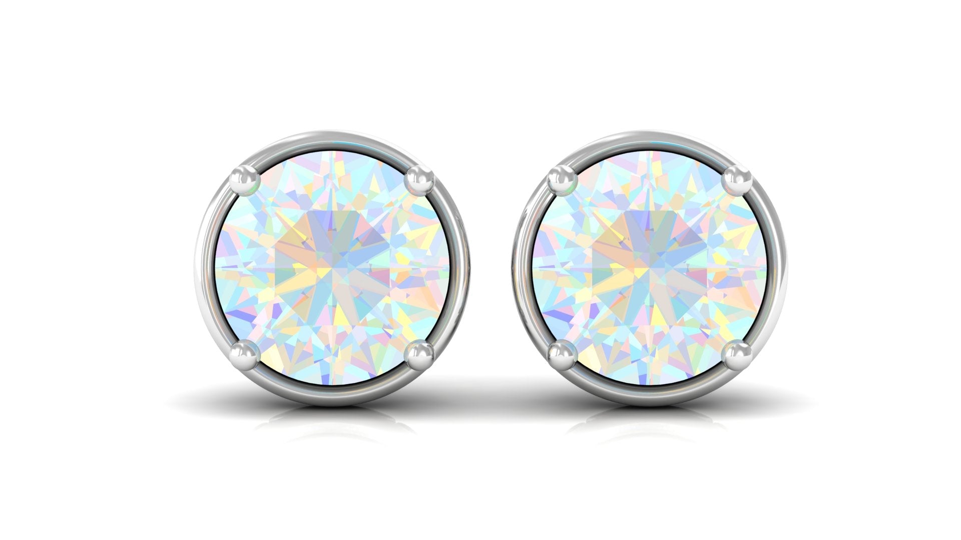 Ethiopian Opal Solitaire Stud Earrings with Screw Back