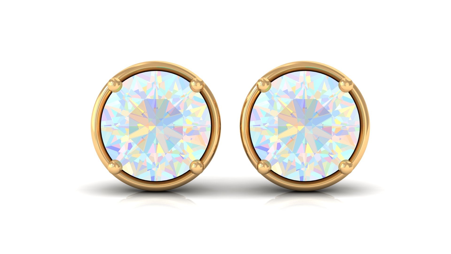 Ethiopian Opal Solitaire Stud Earrings with Screw Back