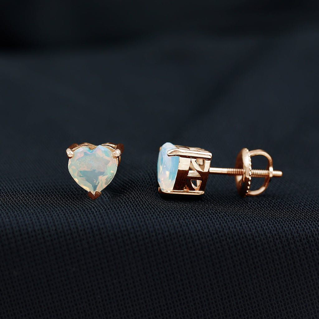 1.5 Carat Heart Shape Real Ethiopian Opal Stud Earrings