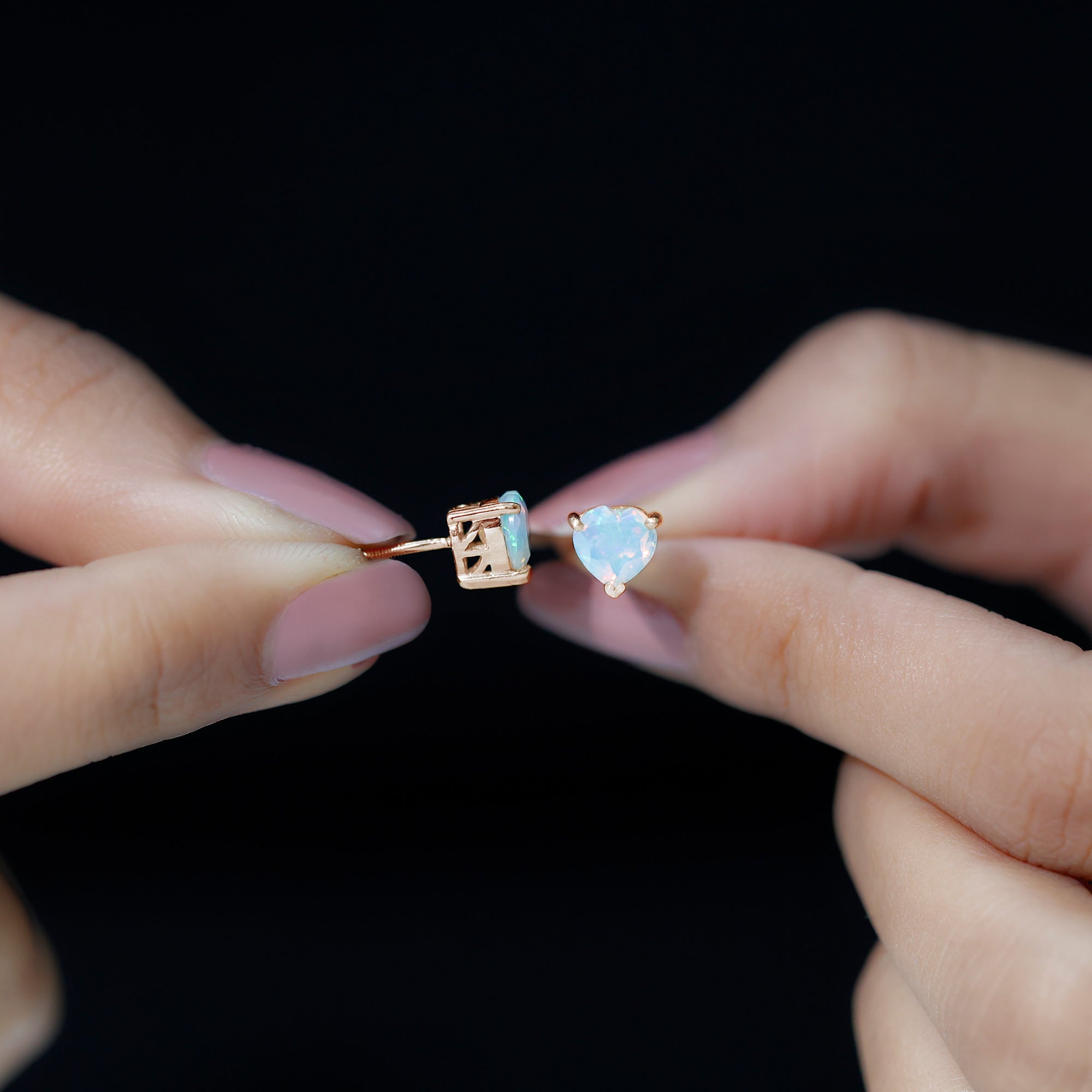 1.5 Carat Heart Shape Real Ethiopian Opal Stud Earrings