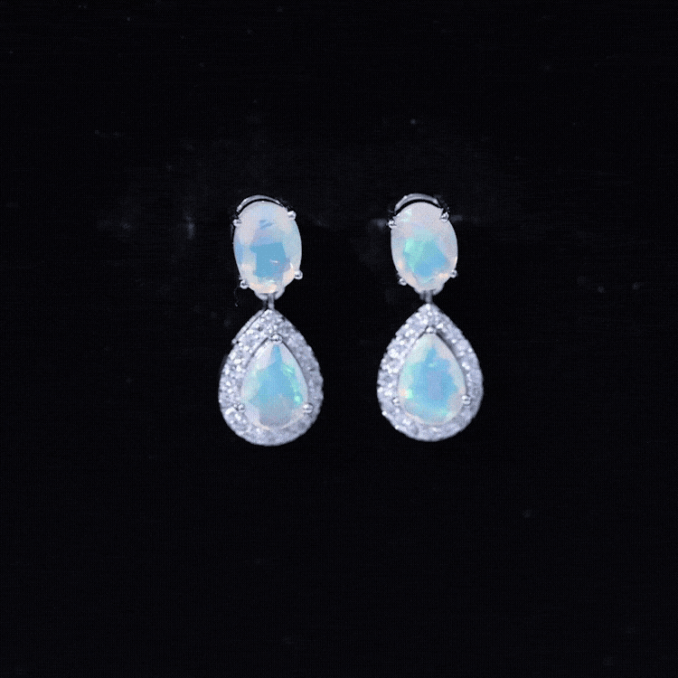 Classic Ethiopian Opal Dangle Earrings with Diamond Stones