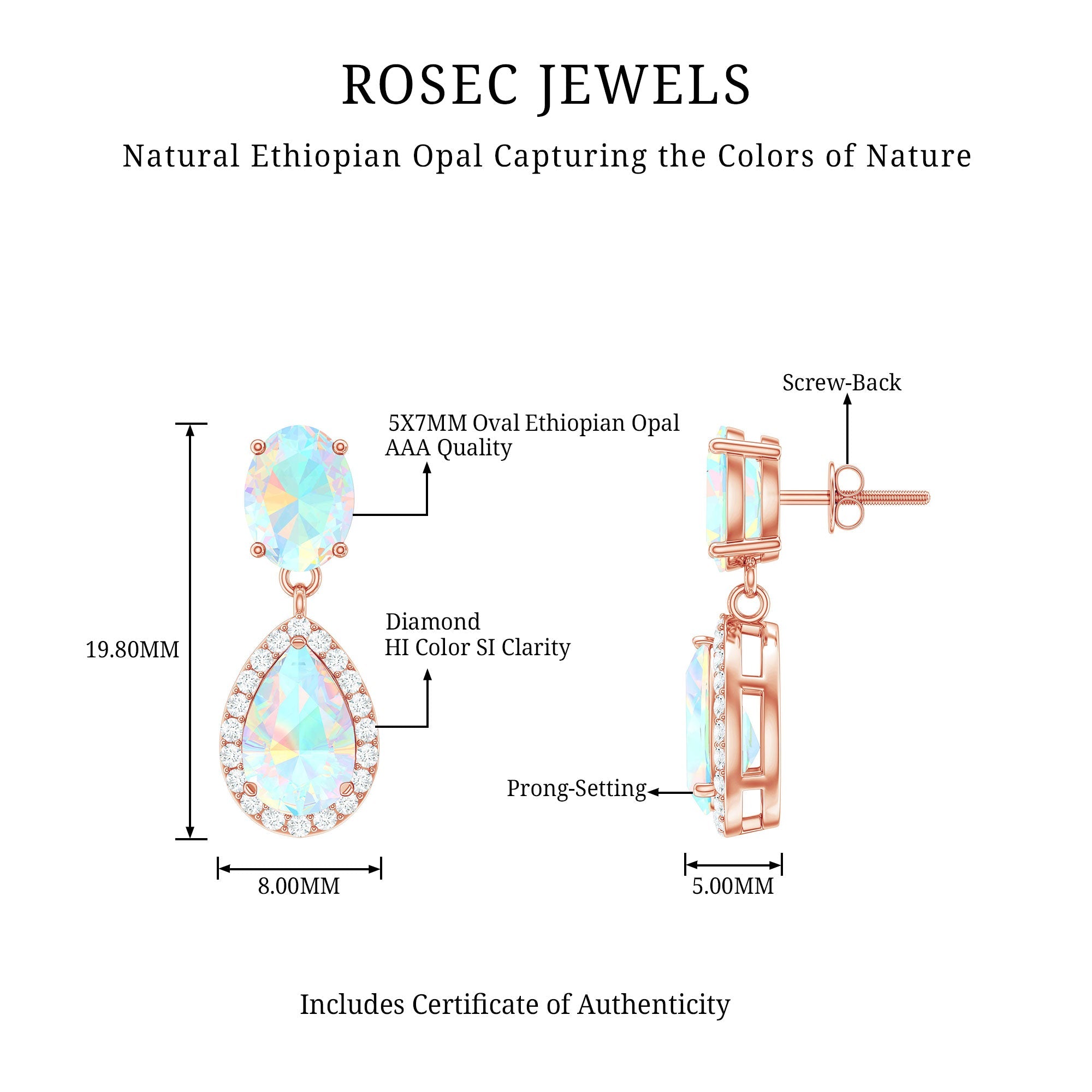Classic Ethiopian Opal Dangle Earrings with Diamond Stones
