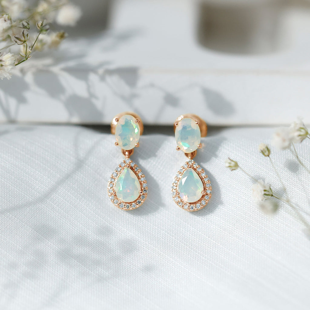 Classic Ethiopian Opal Dangle Earrings with Diamond Stones