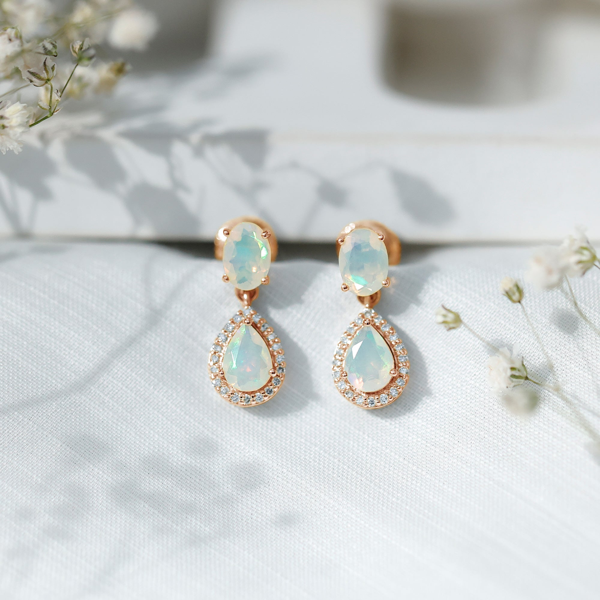 Classic Ethiopian Opal Dangle Earrings with Diamond Stones
