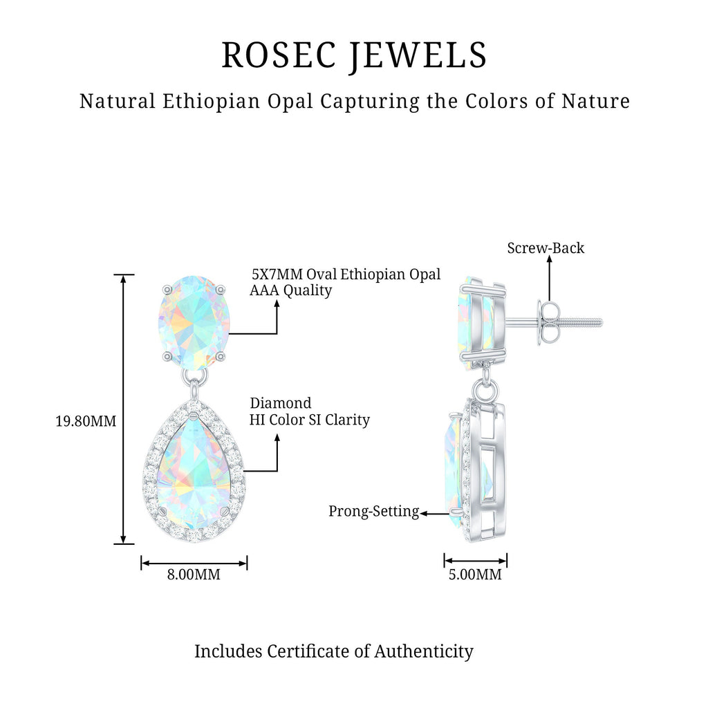 Classic Ethiopian Opal Dangle Earrings with Diamond Stones