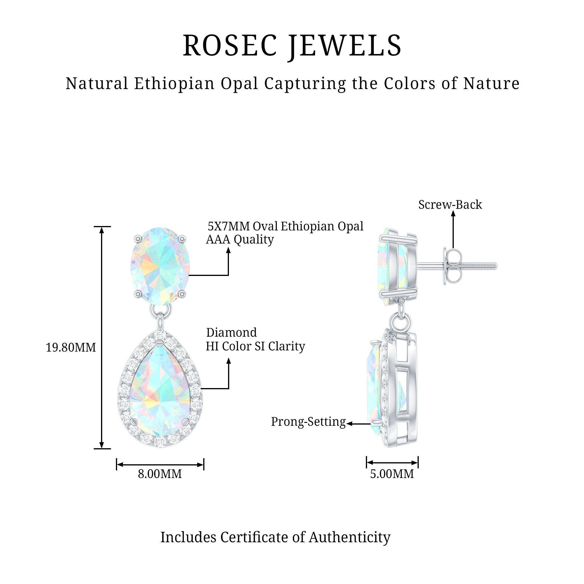 Classic Ethiopian Opal Dangle Earrings with Diamond Stones