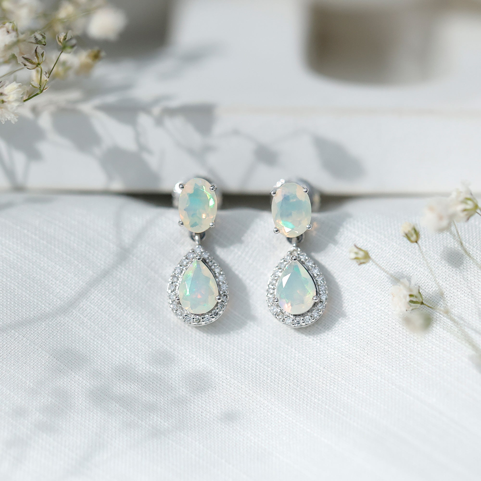 Classic Ethiopian Opal Dangle Earrings with Diamond Stones