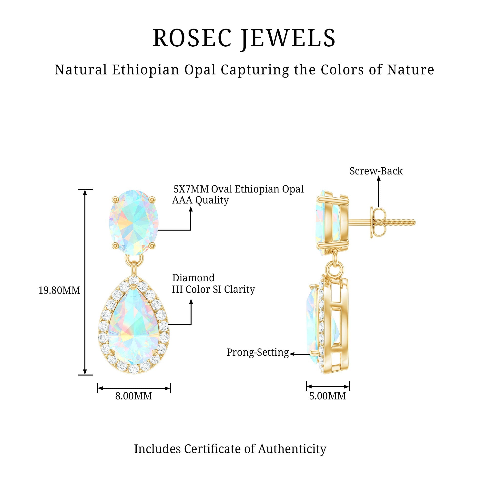 Classic Ethiopian Opal Dangle Earrings with Diamond Stones
