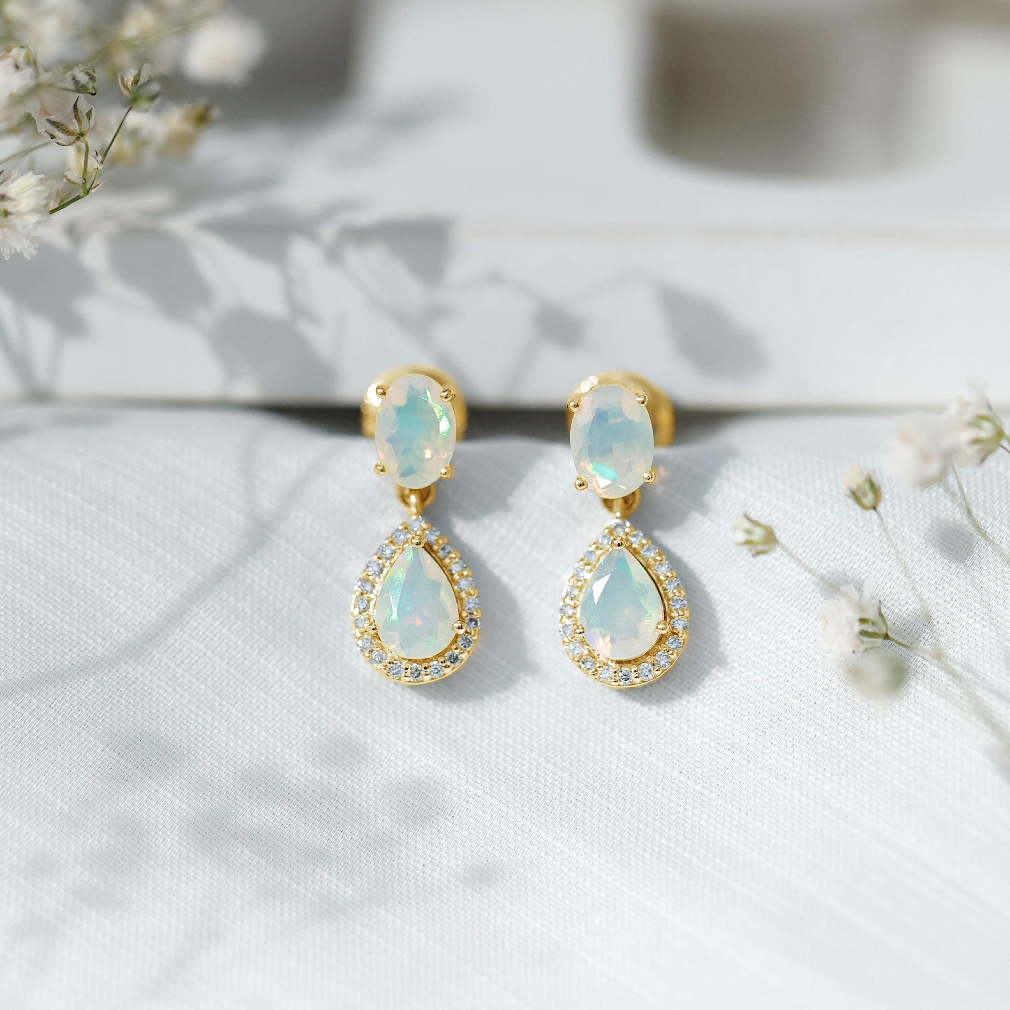 Classic Ethiopian Opal Dangle Earrings with Diamond Stones