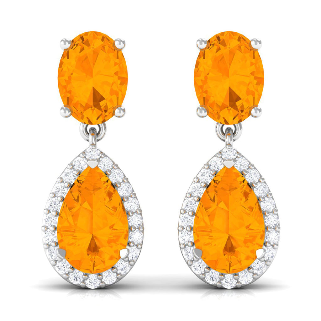 3 CT Classic Fire Opal Dangle Earrings with Diamond