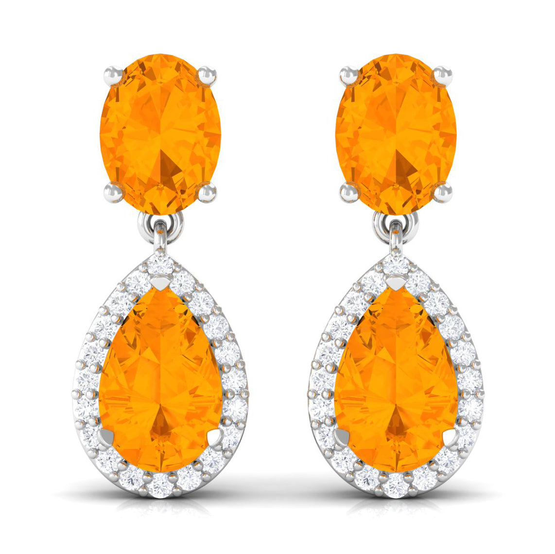 3 CT Classic Fire Opal Dangle Earrings with Diamond