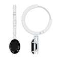 Natural 6X8mm Oval Black Onyx Hoop Drop Earrings with Diamond