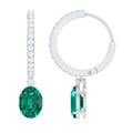 Oval Created Emerald and Diamond Hoop Drop Earrings