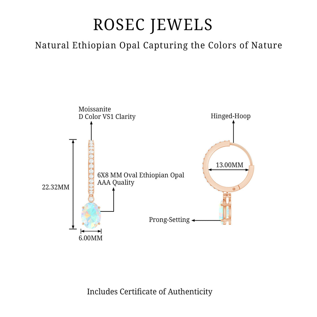 Oval Ethiopian Opal Drop Earrings with Moissanite Hoop