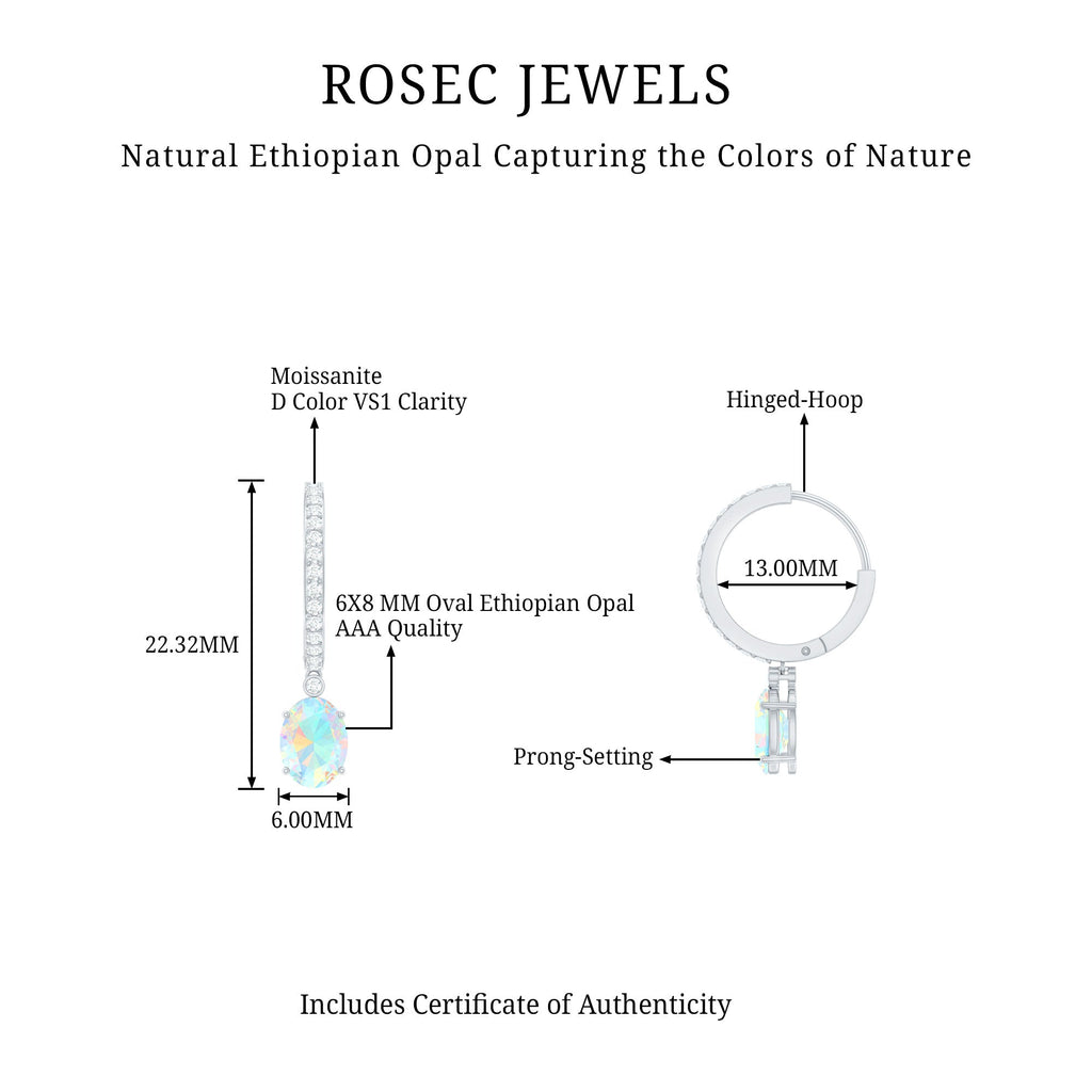 Oval Ethiopian Opal Drop Earrings with Moissanite Hoop