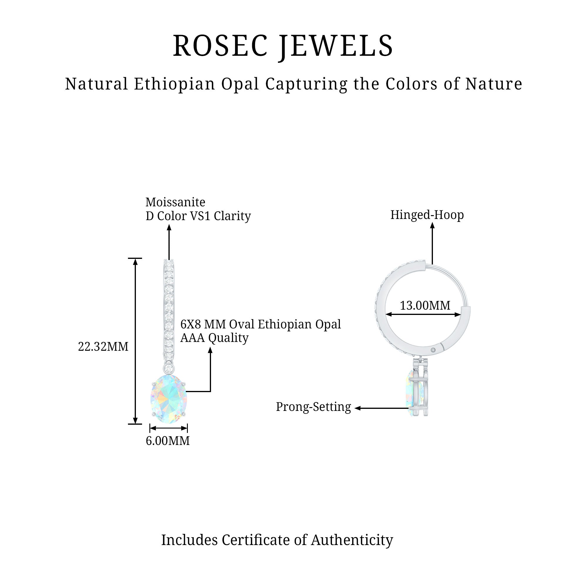 Oval Ethiopian Opal Drop Earrings with Moissanite Hoop