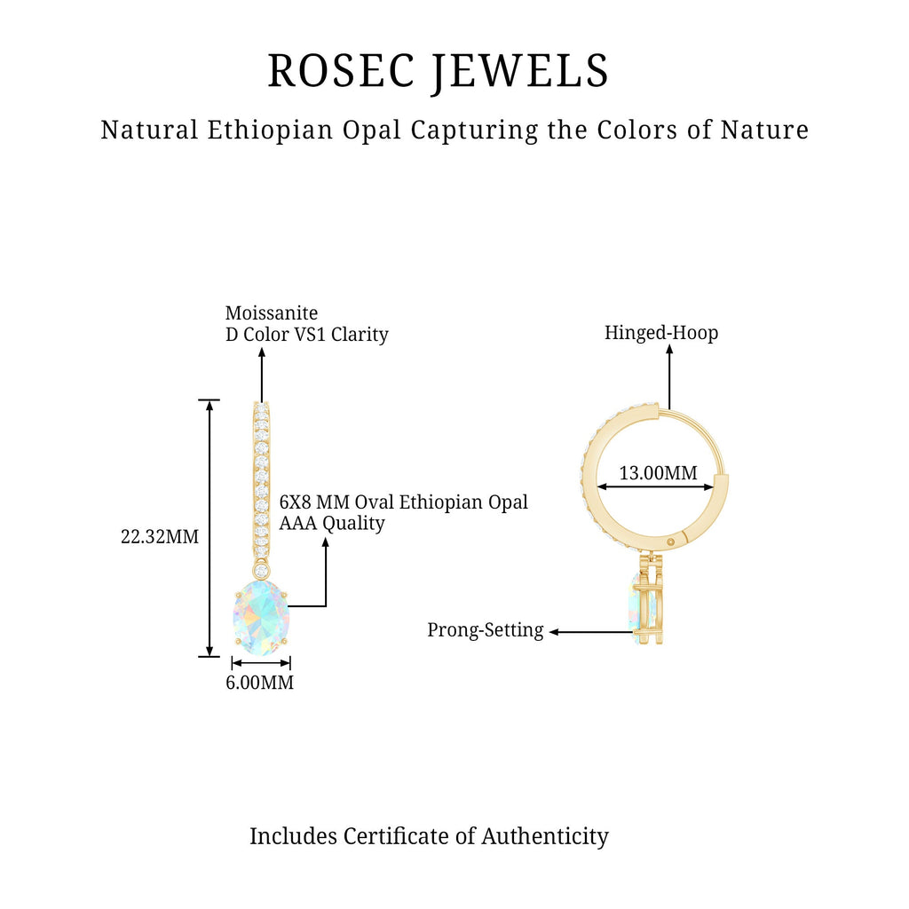 Oval Ethiopian Opal Drop Earrings with Moissanite Hoop