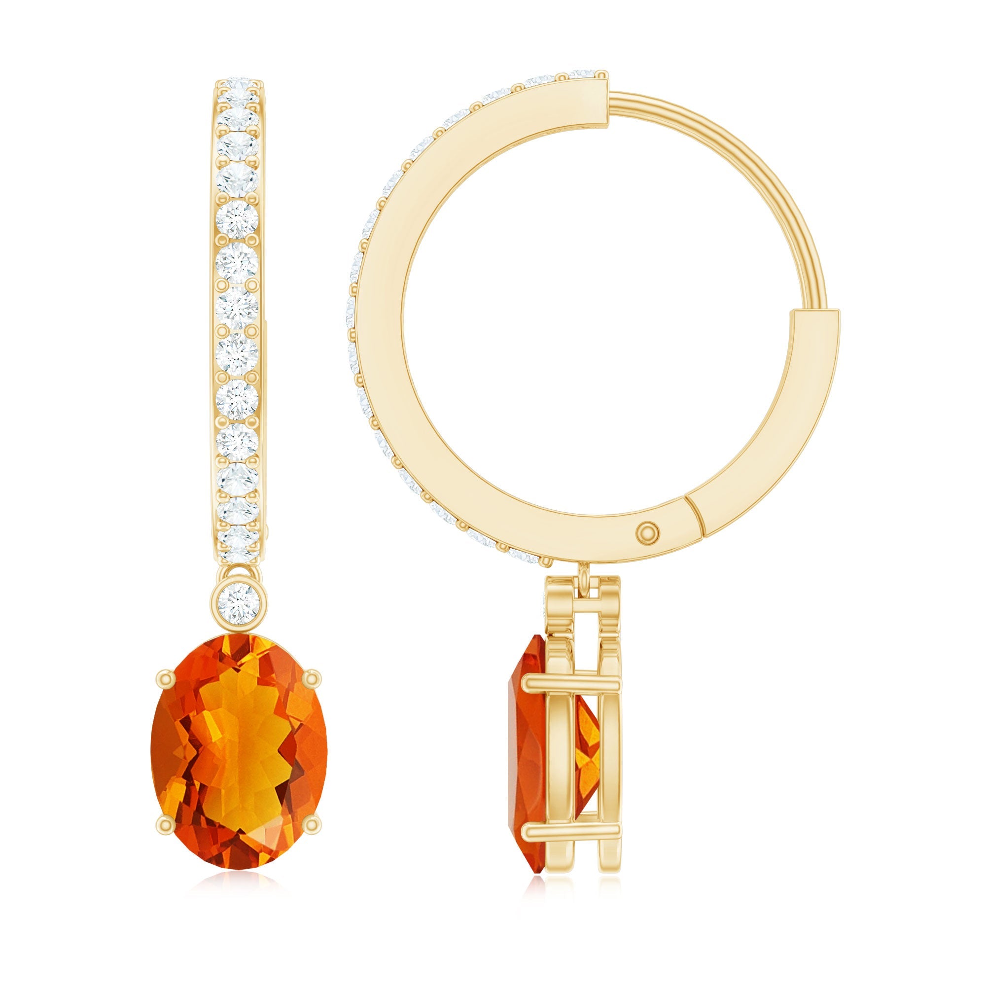 Certified Real Oval Fire Opal Hoop Earrings with Diamond
