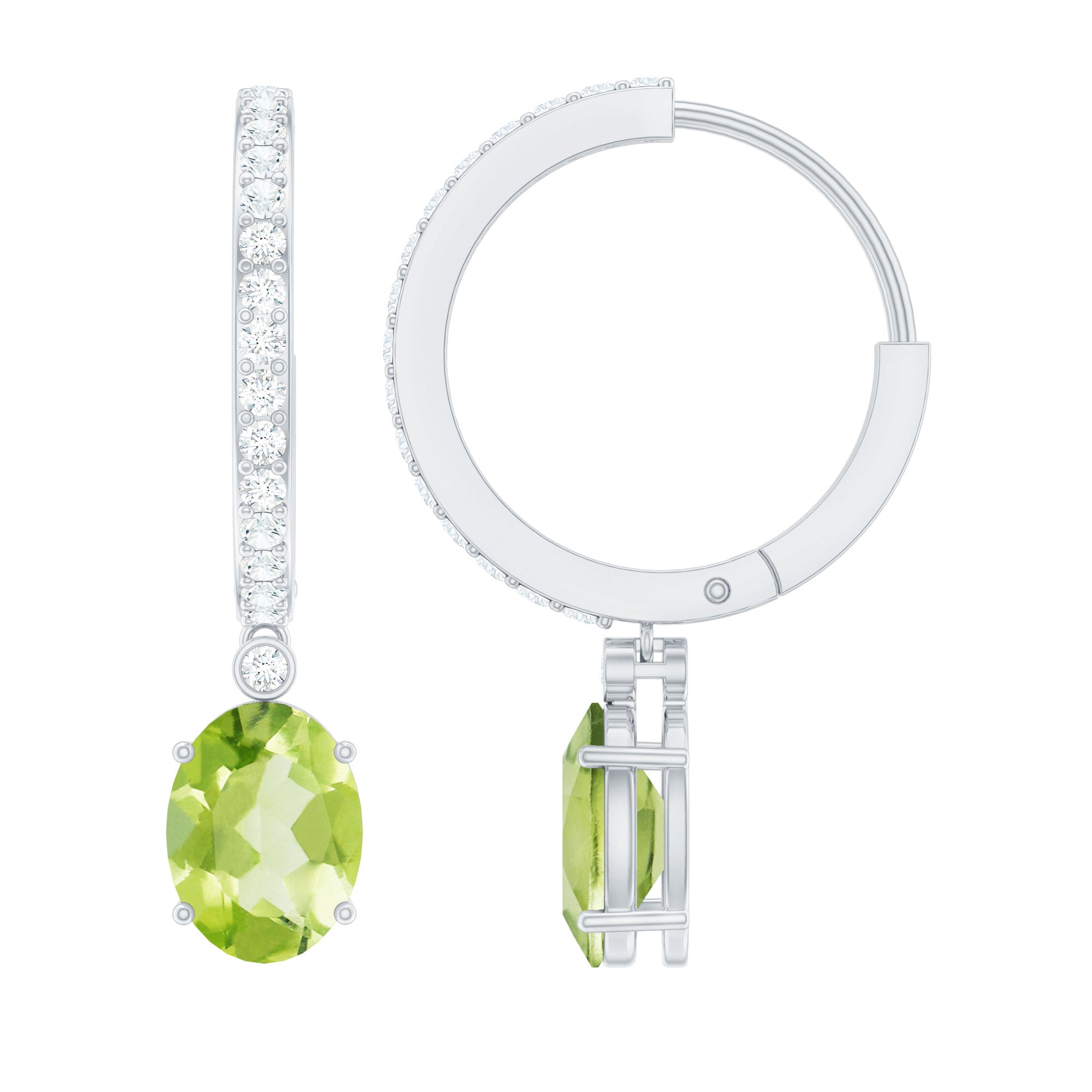 Natural 2 Carat Peridot Drop Hoop Earrings with Diamond