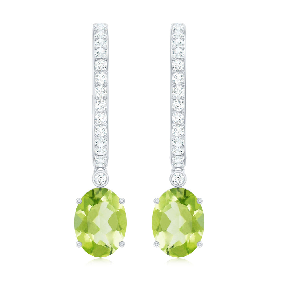 Natural 2 Carat Peridot Drop Hoop Earrings with Diamond