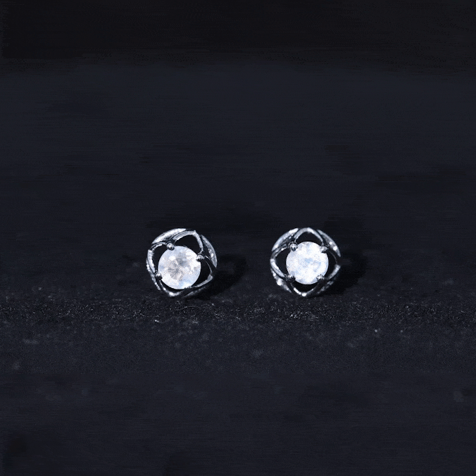 0.7 Carat Moonstone Flower Stud Earrings