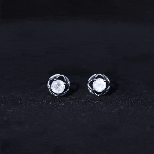 0.7 Carat Moonstone Flower Stud Earrings
