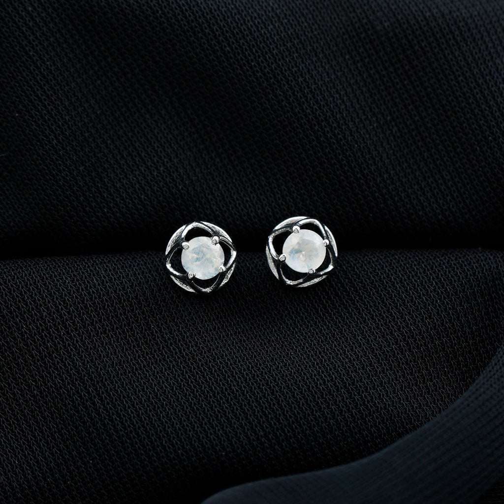 0.7 Carat Moonstone Flower Stud Earrings