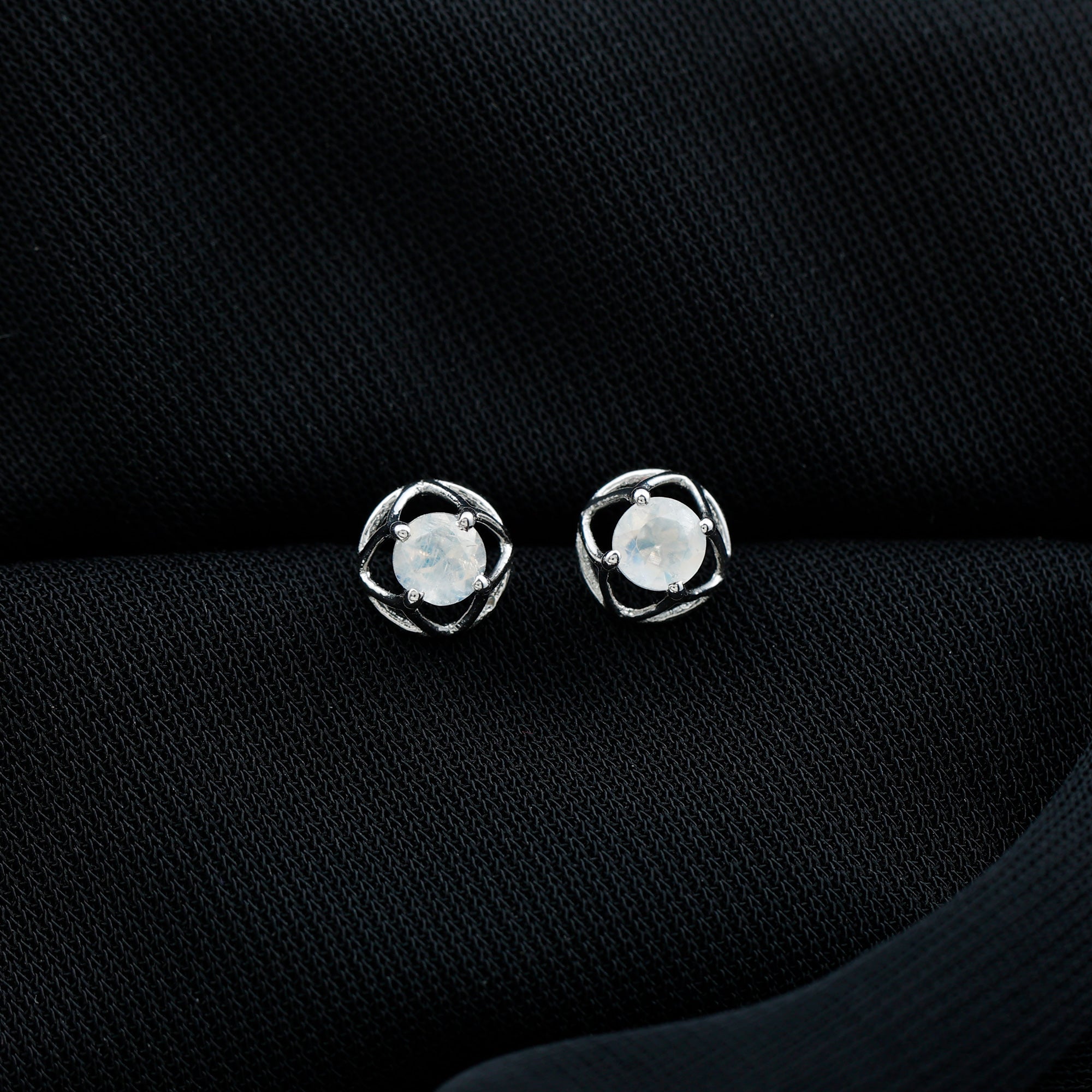 0.7 Carat Moonstone Flower Stud Earrings