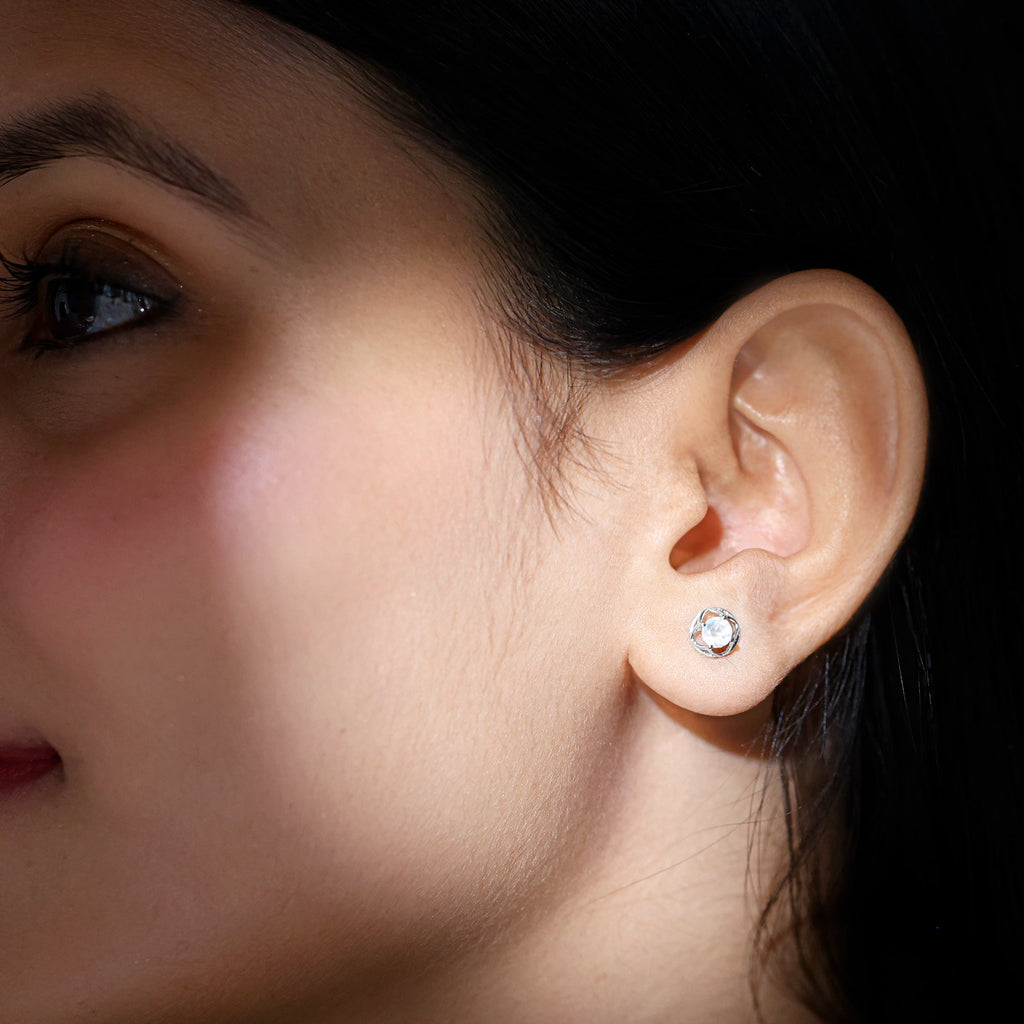 0.7 Carat Moonstone Flower Stud Earrings
