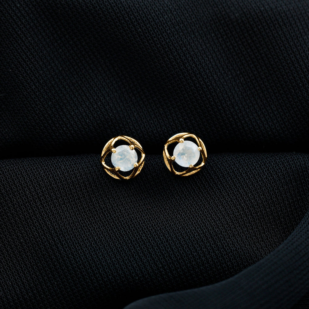 0.7 Carat Moonstone Flower Stud Earrings