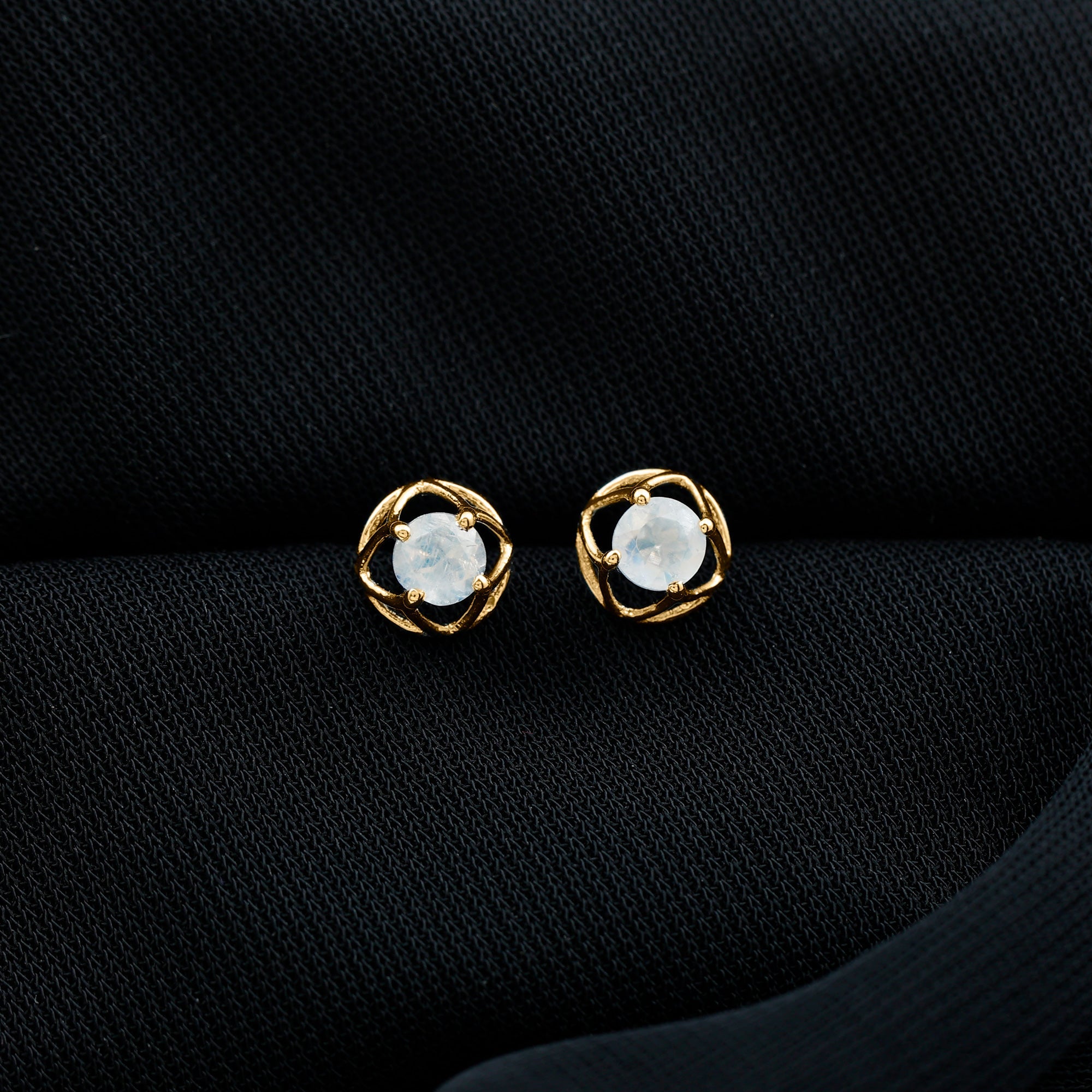 0.7 Carat Moonstone Flower Stud Earrings