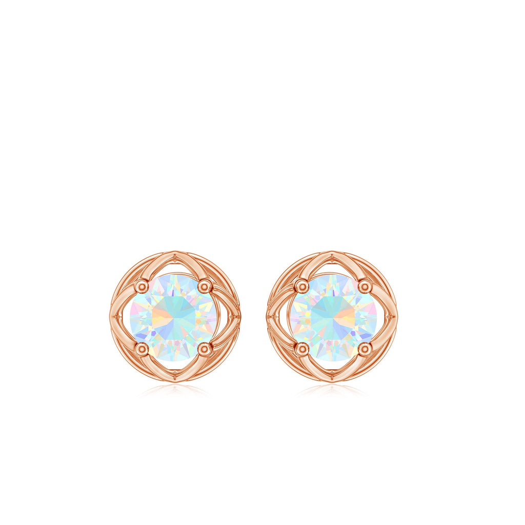 Simple Ethiopian Opal Solitaire Flower Stud Earrings