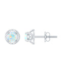 Simple Ethiopian Opal Solitaire Flower Stud Earrings