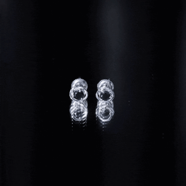 Solitaire Created Black Diamond Swirl Stud Earrings in 3 Prong Setting
